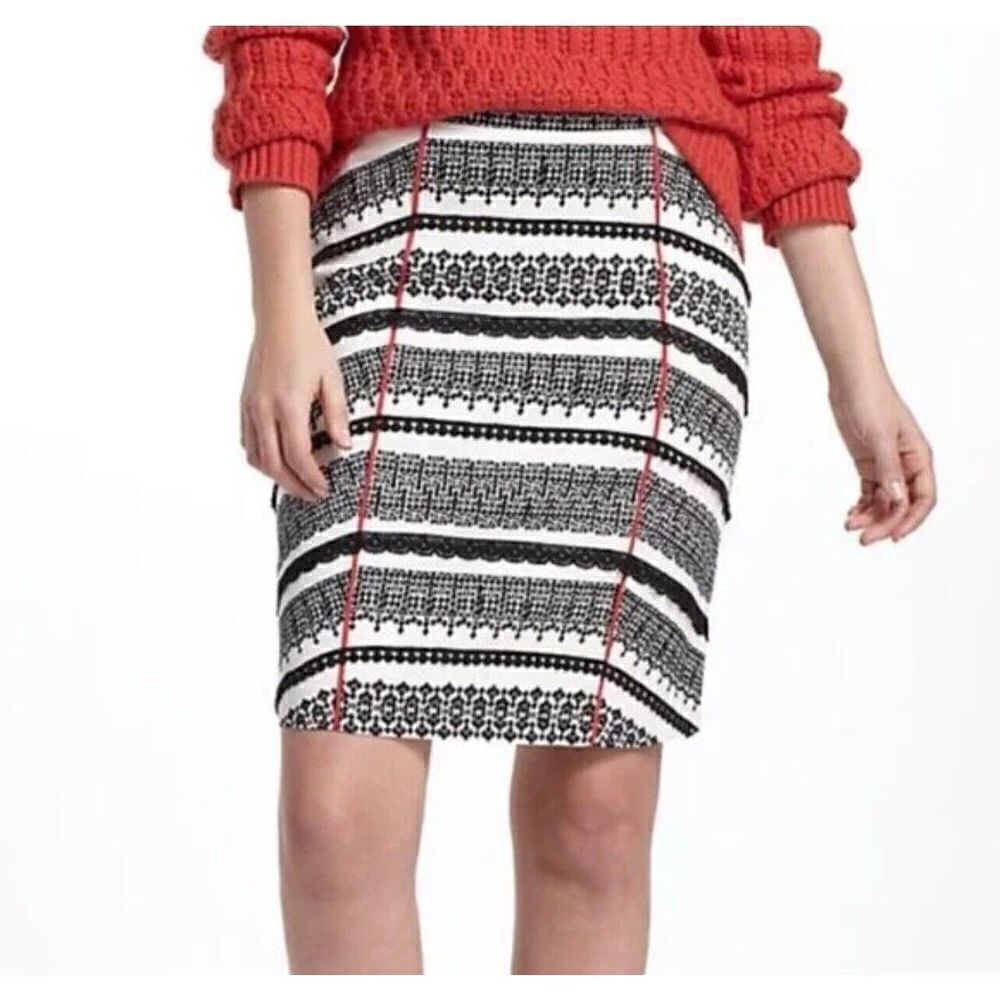Anthropologie Tabitha Black/White/Red Lace Detail Pencil Skirt Size 12